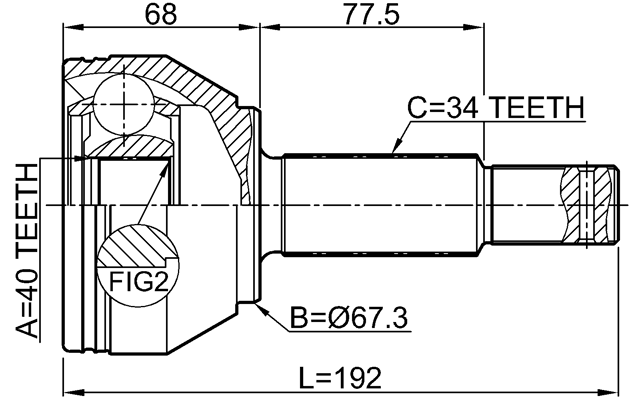 0210-Z62R - OUTER CV JOINT REAR 40X67.3X34