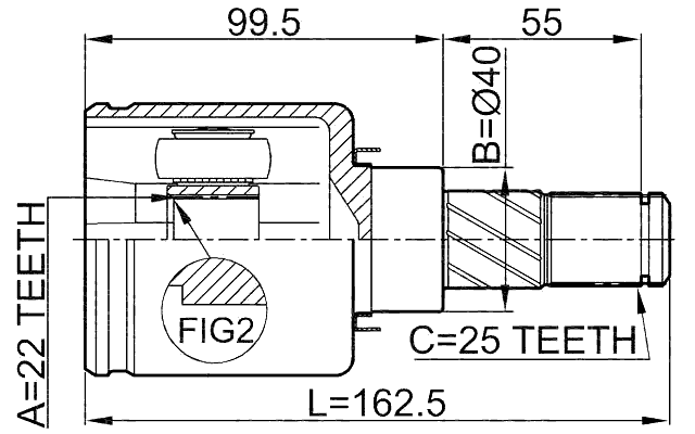 0211-B10ATRH - INNER CV JOINT RIGHT 22X40X25