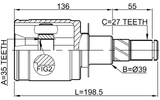 0211-D40AT - INNER CV JOINT LEFT 35X39X27