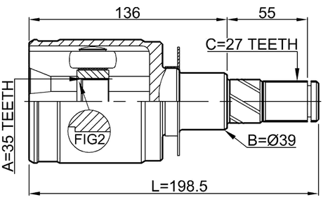 0211-D40AT - INNER CV JOINT LEFT 35X39X27
