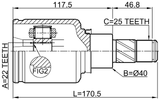 0211-F15LH - INNER CV JOINT LEFT 22X40X25