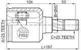 0211-P10 - INNER CV JOINT LEFT 25X40X25