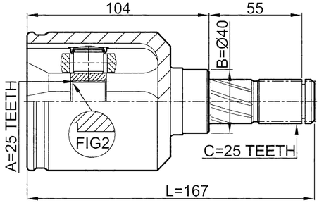 0211-P10 - INNER CV JOINT LEFT 25X40X25