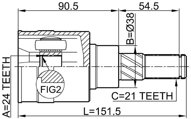 0211-T30R - REAR INNER CV JOINT 24X38X21