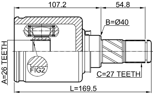 0211-T32CVTLH - INNER CV JOINT LEFT 26X40X27