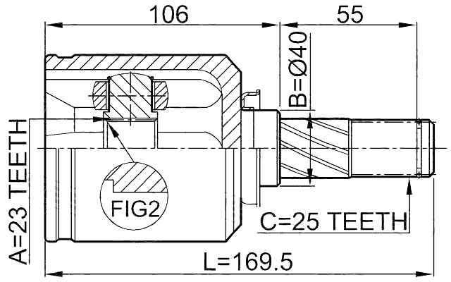 0211-V10RH - INNER CV JOINT RIGHT 23X40X25