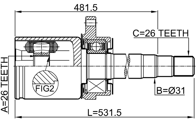 0211-V42RH - INNER CV JOINT RIGHT 26X31X26