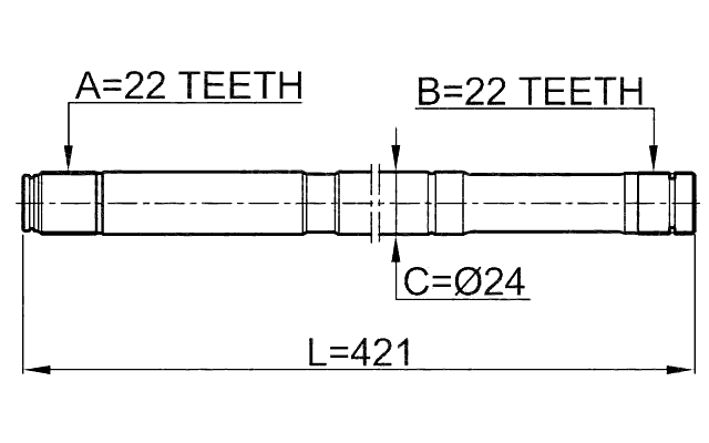 0212-B10MTLH - AXLE HALF SHAFT LEFT 22X421X22
