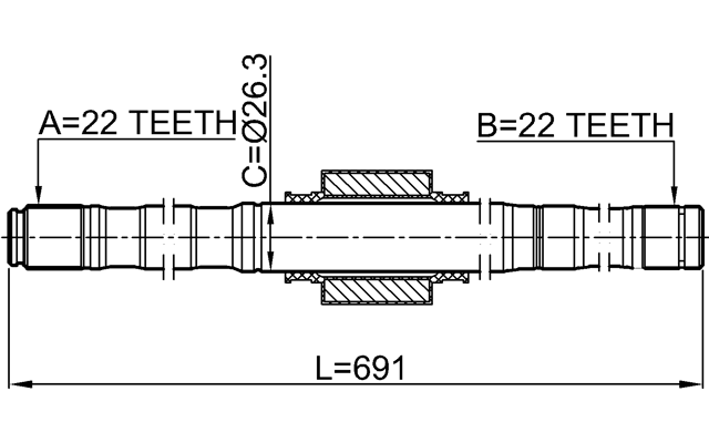0212-E11MT16L - AXLE HALF SHAFT RIGHT 22X690X22