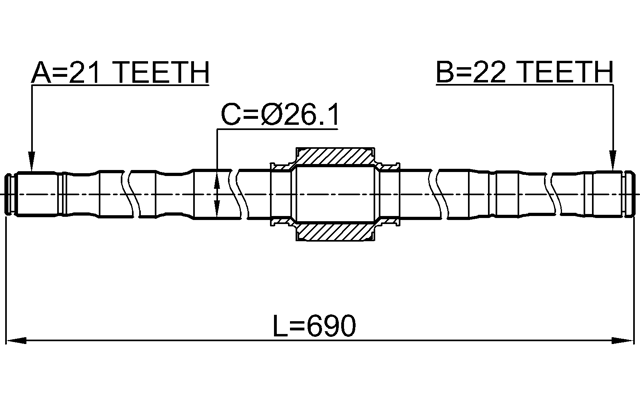 0212-E11RH - AXLE HALF SHAFT RIGHT 21X689X22