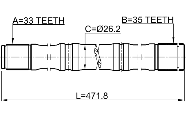 0212-MR20CVT2WD - AXLE HALF SHAFT LEFT 33X471.5X35
