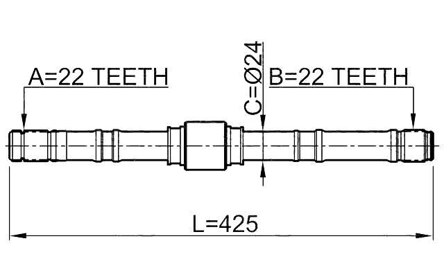 0212-P10LH - AXLE HALF SHAFT LEFT 22X425X22