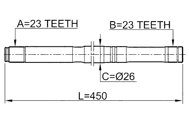0212-QG16LH - AXLE HALF SHAFT LEFT 23X450X23