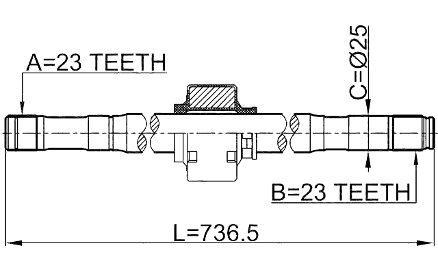 0212-QG16RH - AXLE HALF SHAFT RIGHT 23X737X23