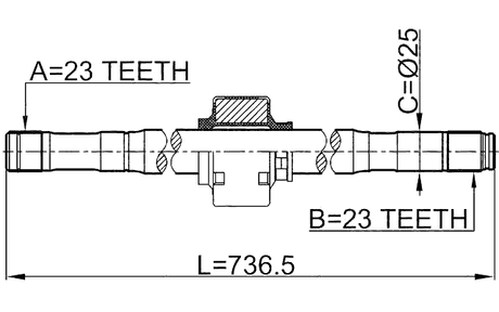 0212-QG16RH - AXLE HALF SHAFT RIGHT 23X737X23