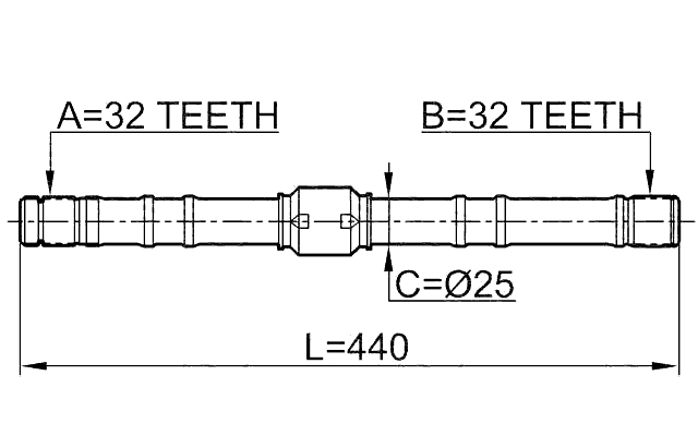0212-SR20RH - AXLE HALF SHAFT RIGHT 32X440X32