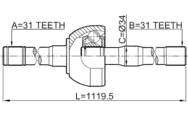 0214-Y61LH - SHAFT ASSEMBLY, OUTER CV JOINT LEFT 31X1120X31