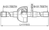 0214-Y61LH - SHAFT ASSEMBLY, OUTER CV JOINT LEFT 31X1120X31