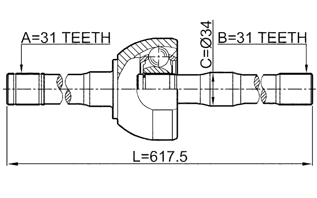 0214-Y61RH - SHAFT ASSEMBLY, OUTER CV JOINT RIGHT 31X618X31