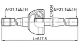 0214-Y61RH - SHAFT ASSEMBLY, OUTER CV JOINT RIGHT 31X618X31