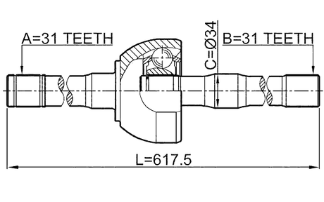 0214-Y61RH - SHAFT ASSEMBLY, OUTER CV JOINT RIGHT 31X618X31