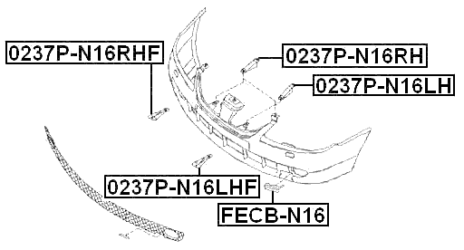 0237P-N16LH - RETAINER FRONT BUMPER LEFT