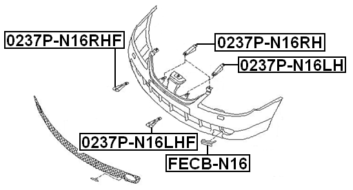 0237P-N16LHF - RETAINER FRONT BUMPER LEFT