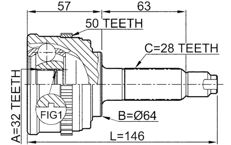0310-033A50 - OUTER CV JOINT 32X64X28