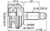 0310-RBA50 - OUTER CV JOINT 35X62X28