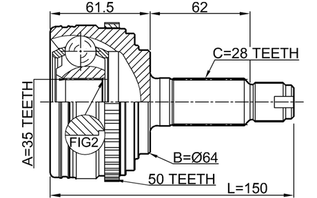 0310-RBA50 - OUTER CV JOINT 35X62X28