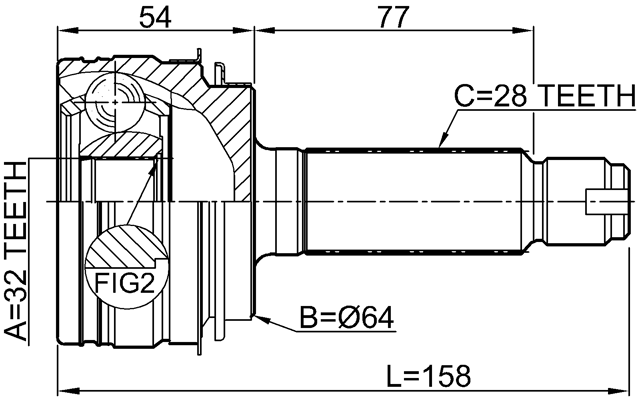 0310-YF4R - OUTER CV JOINT REAR 32X64X28