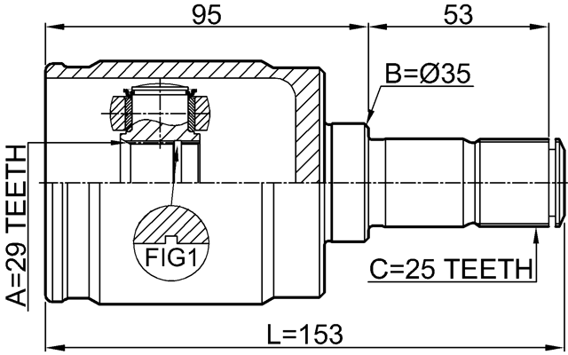 0311-CIV5DLH - INNER CV JOINT LEFT 29X35X25