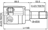 0311-HRV4WDLH - REAR INNER CV JOINT 23X35X23