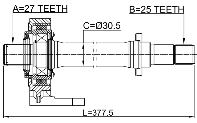 0312-CIV5DRH - AXLE HALF SHAFT RIGHT 25X377X27