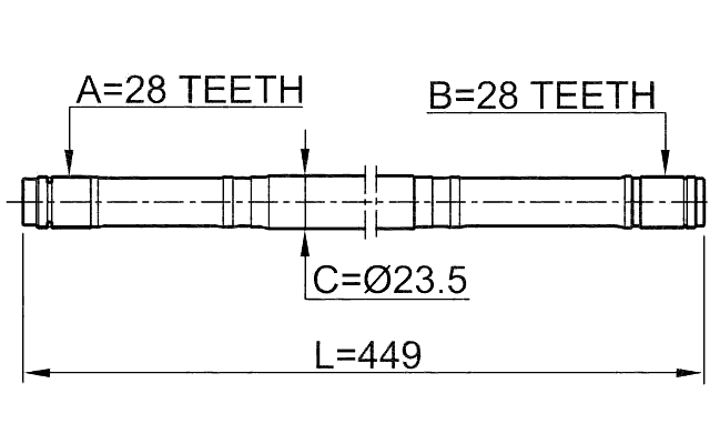 0312-EK3RH - AXLE HALF SHAFT RIGHT 28X449X28