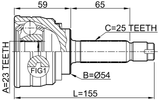 0410-003 - OUTER CV JOINT 23X54X25