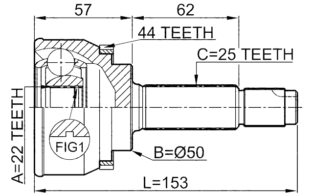 0410-004A44 - OUTER CV JOINT 22X50X25