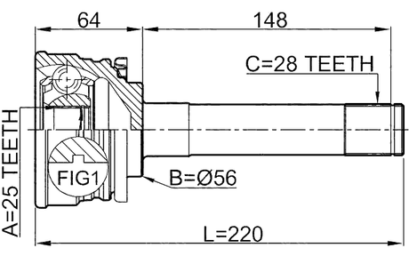 0410-013 - OUTER CV JOINT 25X56X28