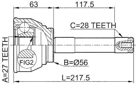 0410-014 - OUTER CV JOINT 27X56X28