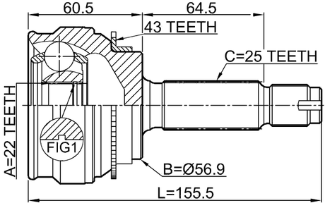 0410-CSA43 - OUTER CV JOINT 22X56.9X25