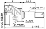 0410-CU20RA43 - OUTER CV JOINT REAR 29X57X25