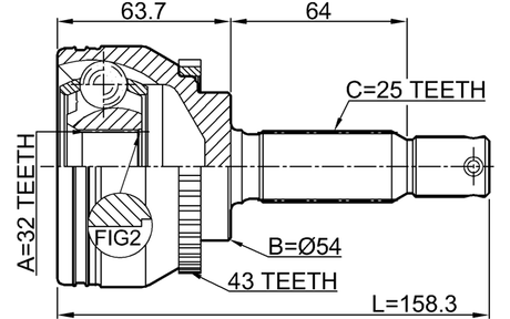 0410-EA3A43 - OUTER CV JOINT 32X54X25