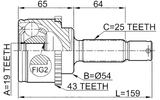 0410-H66A43 - OUTER CV JOINT 19X54X25