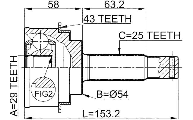 0410-H76A43 - OUTER CV JOINT 29X54X25