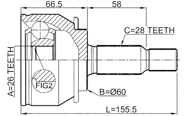 0410-NA4 - OUTER CV JOINT 26X60X28