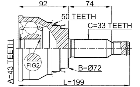0410-V75RA50 - OUTER CV JOINT REAR 43X72X33