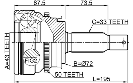 0410-V97WRA50 - OUTER CV JOINT REAR 43X72X33