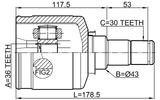 0411-CW6LH - INNER CV JOINT LEFT 36X43X30