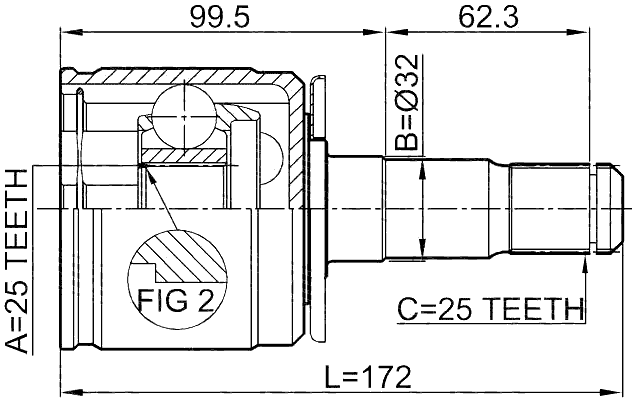 0411-V43LH - INNER CV JOINT LEFT 25X32X25