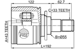 0411-V97WLHR - REAR INNER CV JOINT 43X55X33 (LH)